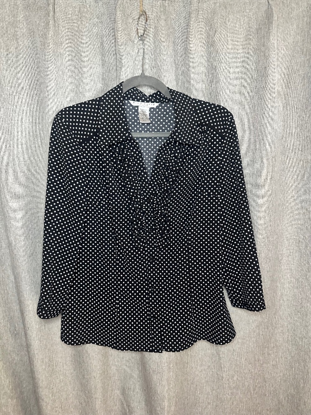 Fred David Black & White Polka Dot Ruffle Button Front Blouse Medium